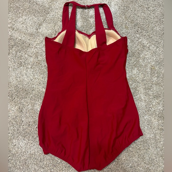 Lands' End Women' Slender Tunic One Piece Swimsuit Tummy Control Red Size 16 - Picture 5 of 10
